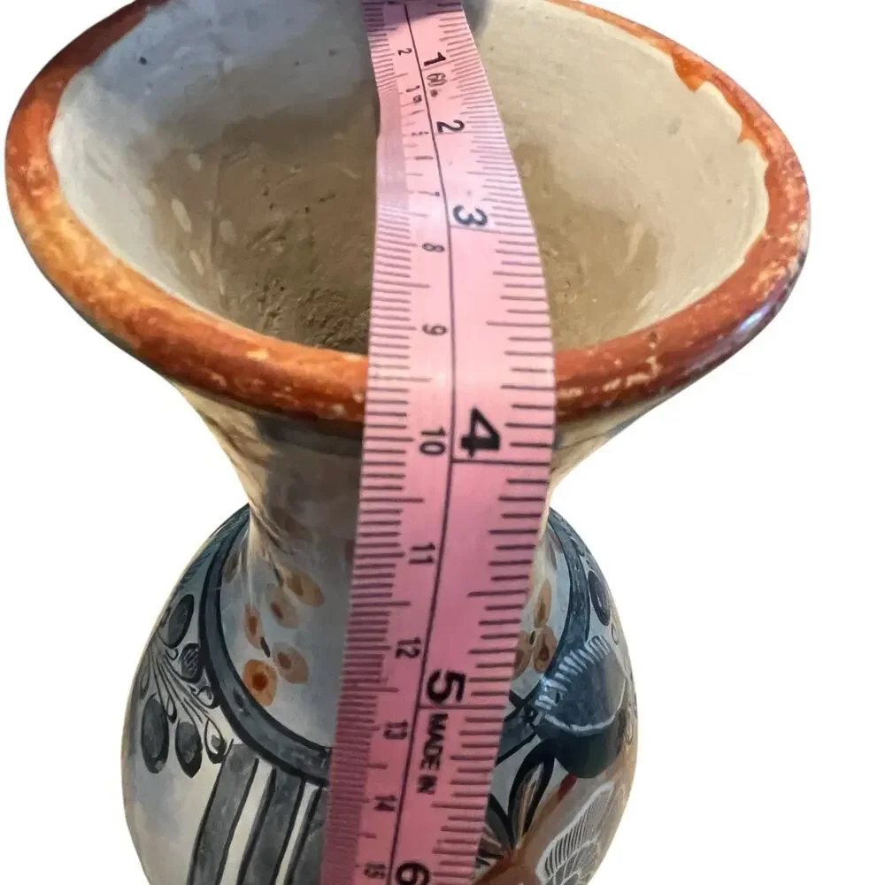 Tonala Oil Water Vase Jug Vintage Signed Solis Rustic Mexican Birds Plants Retro - Picture 12 of 14